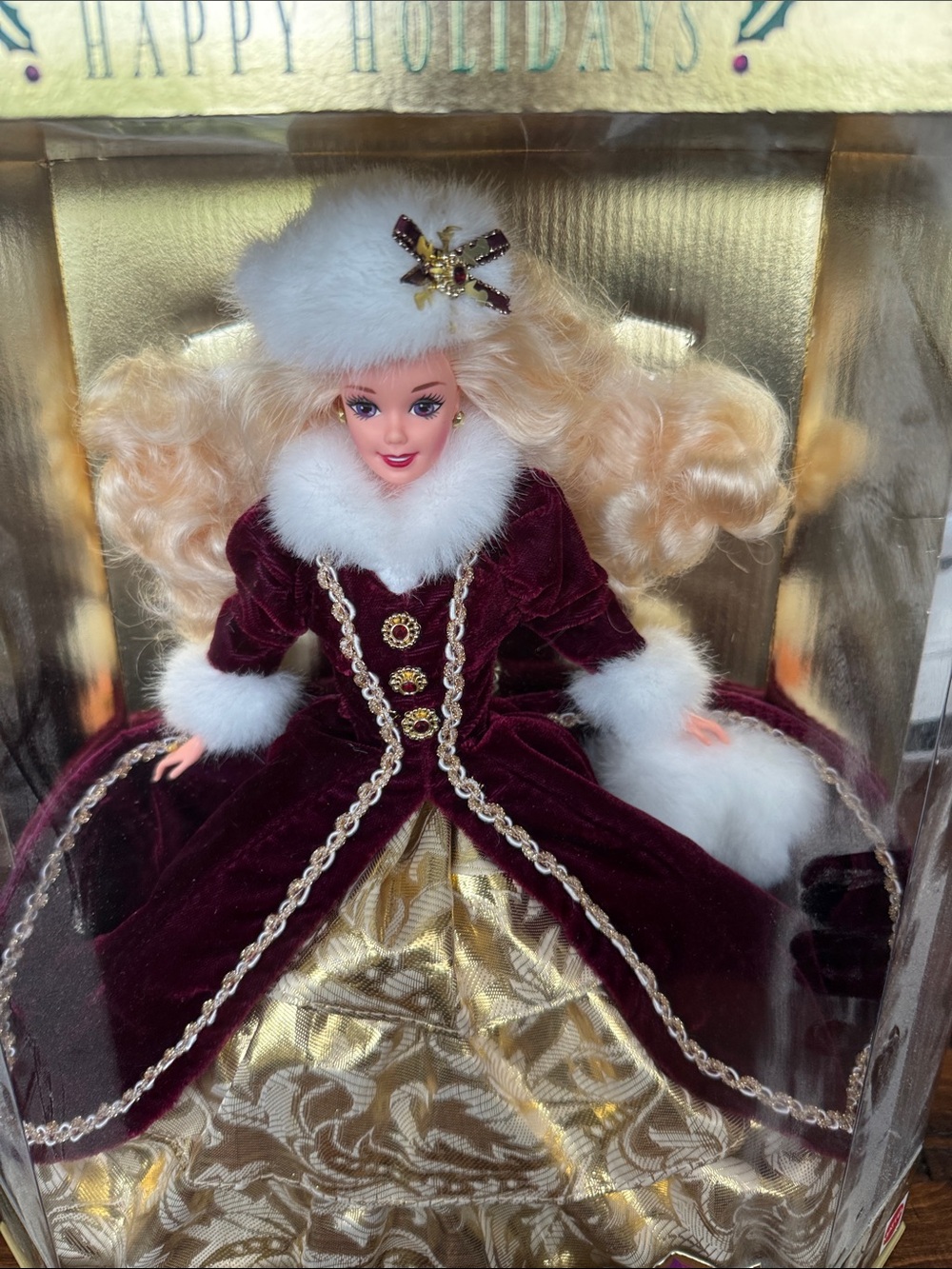 Barbie Burgundy Velvet and Gold Holiday Gown